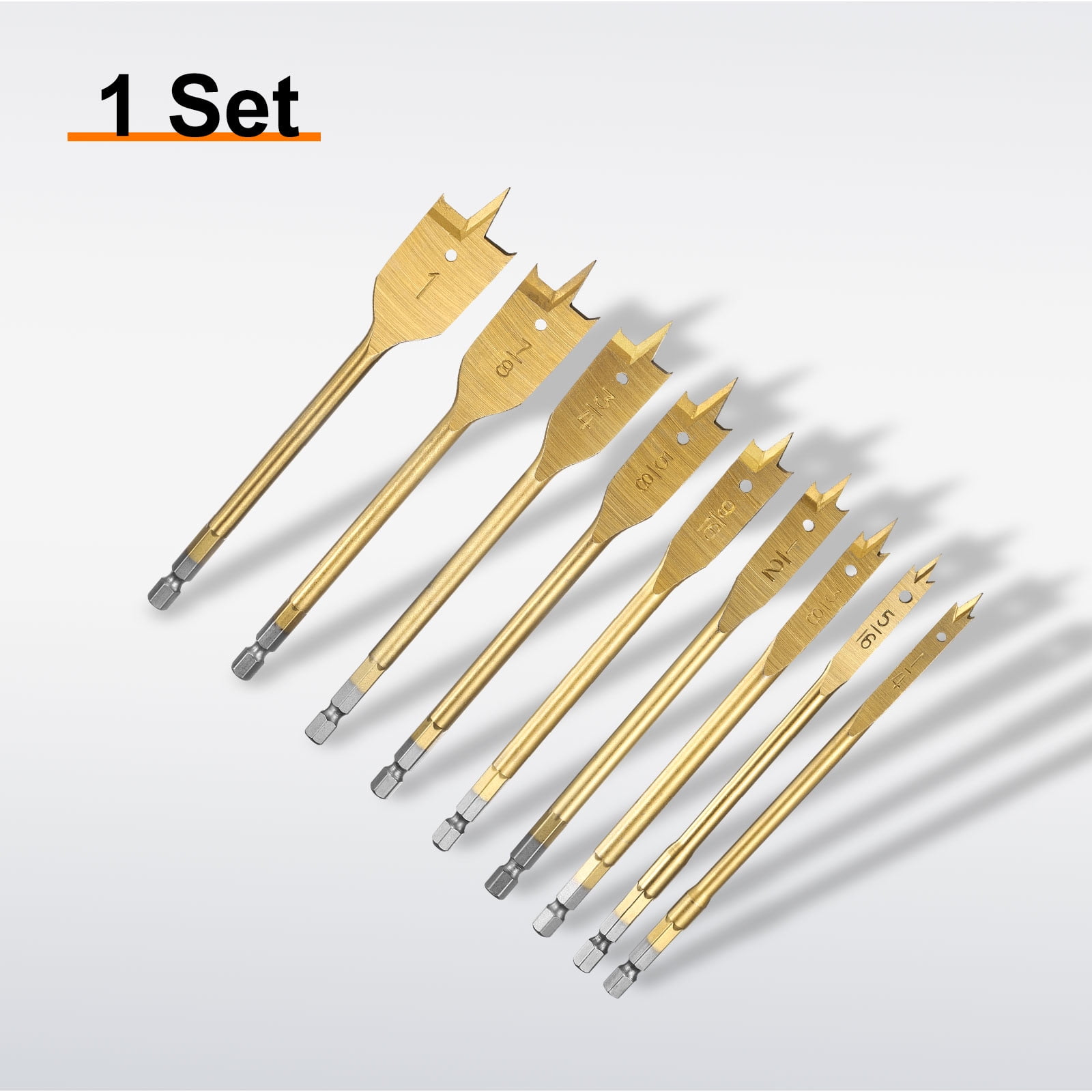 Uxcell 9Pcs Spade Drill Bit Set with Quick Change 1/4 Inch Hex Shank Gold Tone