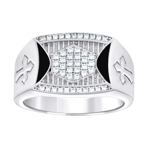 925 Sterling Silver Mens Cubic Zirconia Black Enameled Cross Religious Ring Size 8 Ring for Men