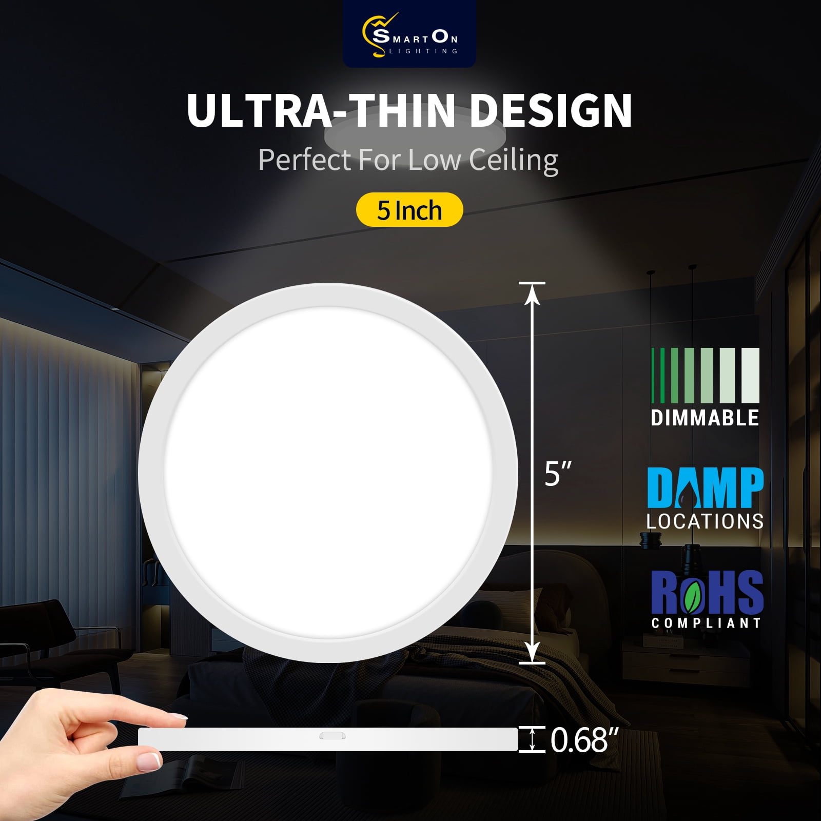 5 Inch Round Flush Mount Ceiling Light with Dimmable, Ultra Slim, 5 Color Temperature Settings for Bathroom, Kitchen, and Hallway