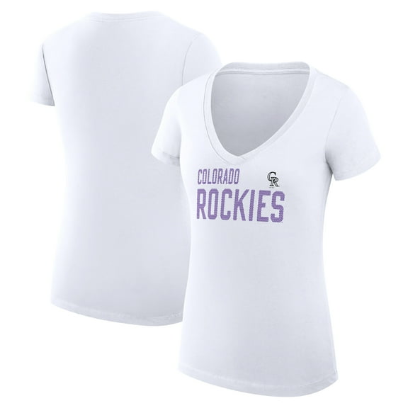 Women's G-III 4Her by Carl Banks White Colorado Rockies Super-Slim Fit Lightweight Dot Print V-Neck T-Shirt