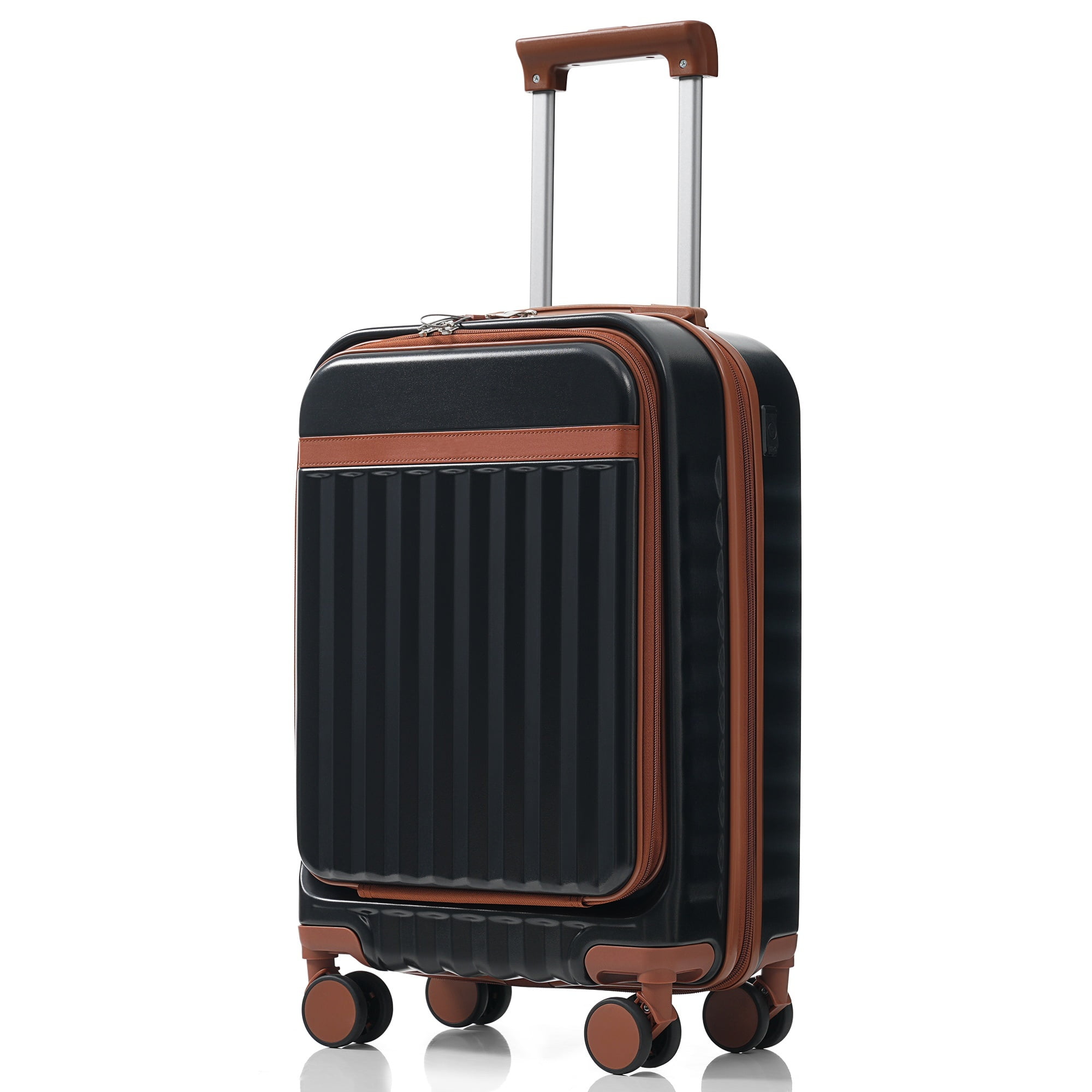 Euroco 3 Piece Front Opening Luggage Set, Hardshell Expandable Carry on Suitcase with Spinner Wheels,USB Port & TSA Lock, Lightweight Luggage for Travel,20in/24in/28in,Black