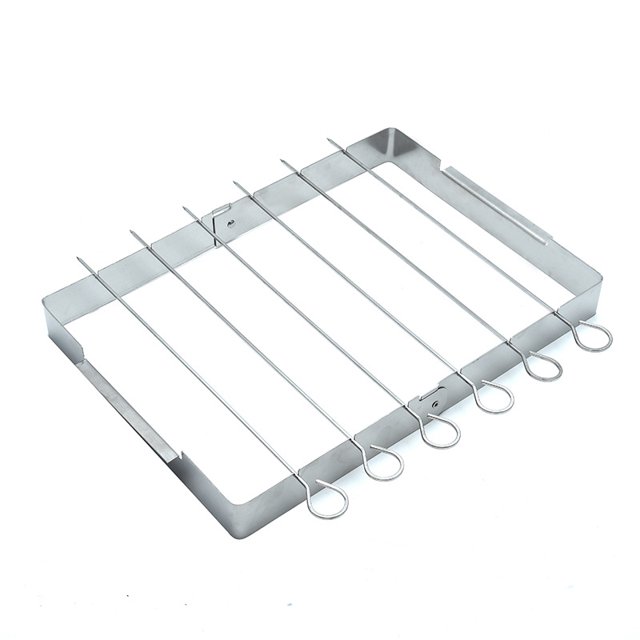 Juego de brochetas de brochetas para barbacoa de acero inoxidable, 6 palitos de brochetas de 12 "con parrilla grande plegable, evita que las brochetas se peguen a la rejilla de la parrilla