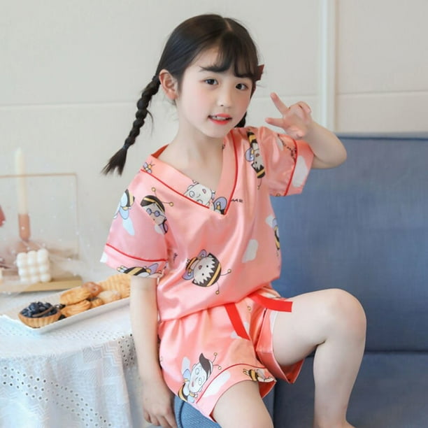 disney Children Pyjama Sets Silk Satin Sleepwear Mickey Mouse T-shirt Nightwear Girl Boy Homewear Kids Clothes Girls Pajamas140CM Gao Jinjia LED