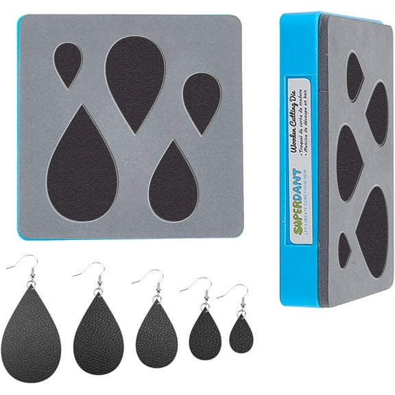 Leather Cutting Die Layered Earring Wooden Dies Waterdrop Shape Cutting Machine Leather Jewelry Die Cutter Machine with Plastic Protective Box and EVA Foam for DIY Craft for DIY