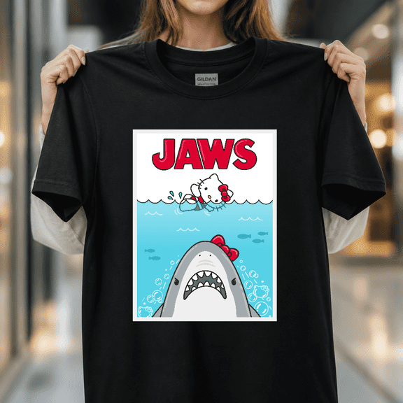 Funny Kitty Jaws Movie Parody Great White Cat Horror Film Graphic Unisex T-Shirt V70050, S - 5XL