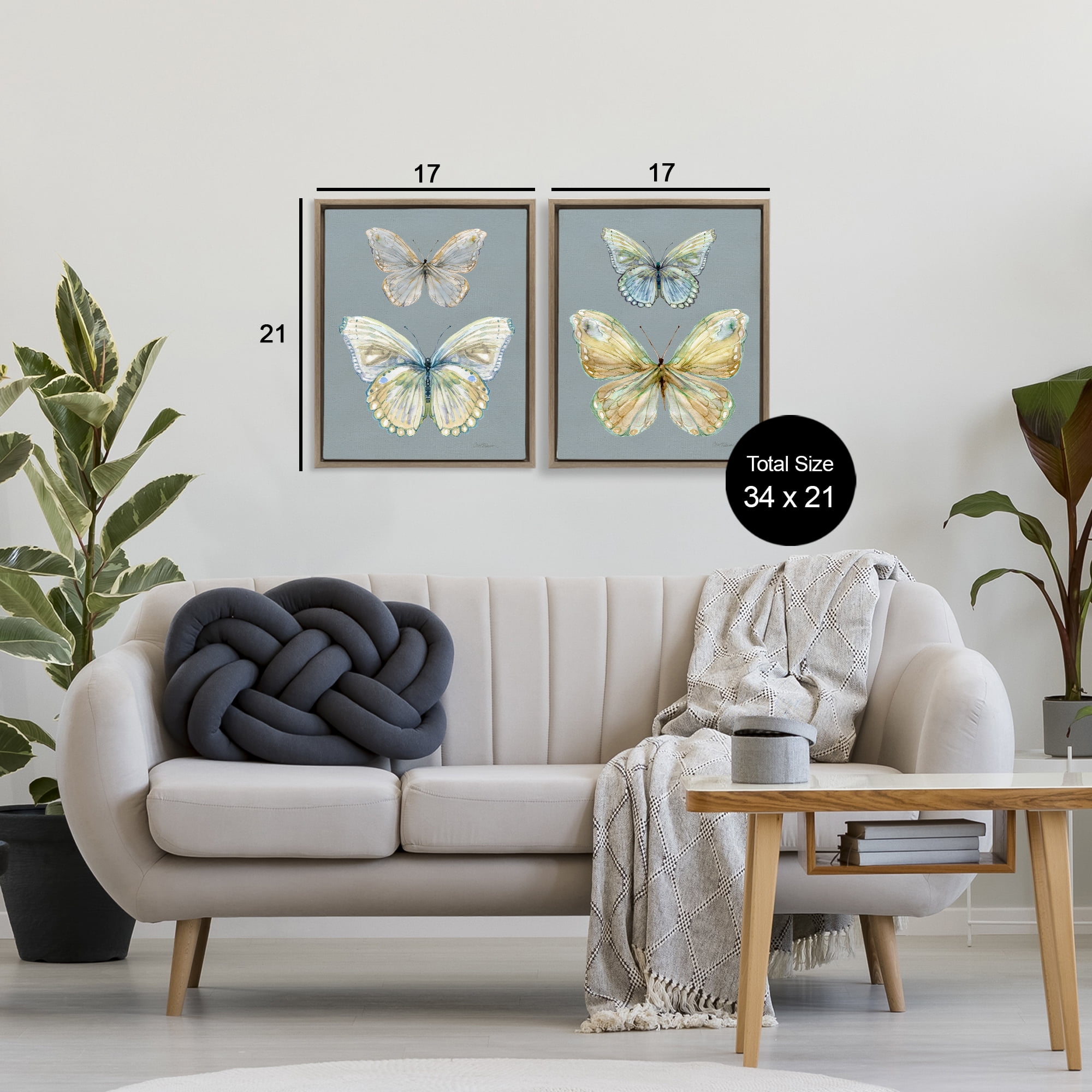 Stupell Industries Butterfly Pairs over Slate 2 Piece Brown Framed Floater Canvas Set, design by Carol Robinson