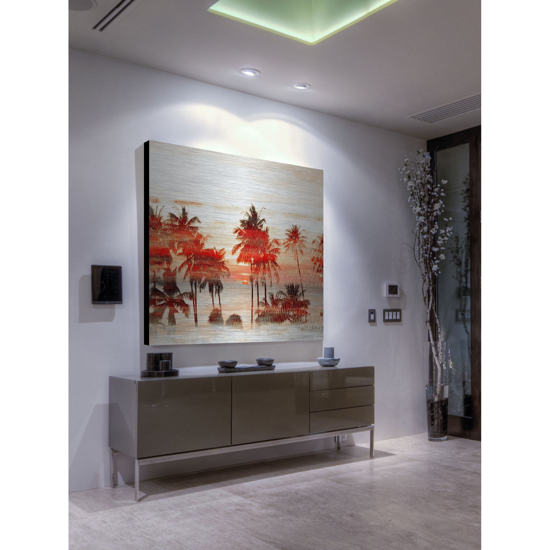 Parvez Taj  - Red Night Painting Print on Brushed Aluminum 40 x 40