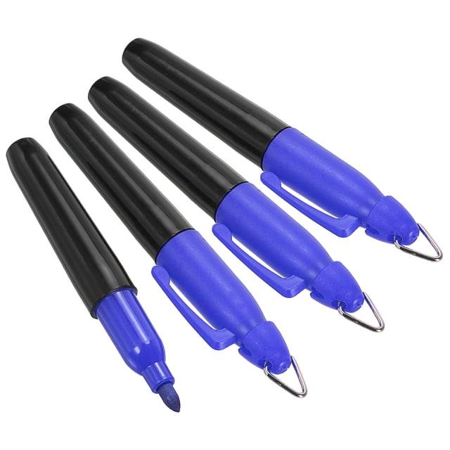Unique Bargains Mini Permanent Markers Dry Erase Pen with Keychain Clip, Blue Ink 4 Pack