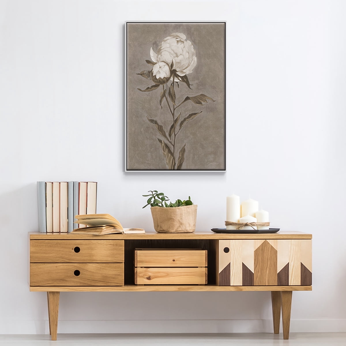Pretty as a Peony II Framed Premium Gallery Wrapped Canvas - Ready to Hang - 25 x 37 - White Floating Frame