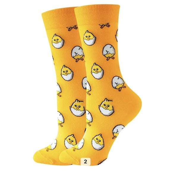 Baby Chick Cartoon Socks, Womens Fun Novelty Crew Character 360 Degree Artwork Designed Socks