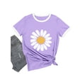 thumbnail image 3 of Xuanfei Women Daisy Graphic Print Short Sleeve Contrast Color T-Shirt, 3 of 7