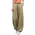 thumbnail image 2 of Sokhug Womens Lantern Pants Linen-Blend High Waisted Drawstring with Pockets Casual Elastic Waist Jogger Trousers, 2 of 8