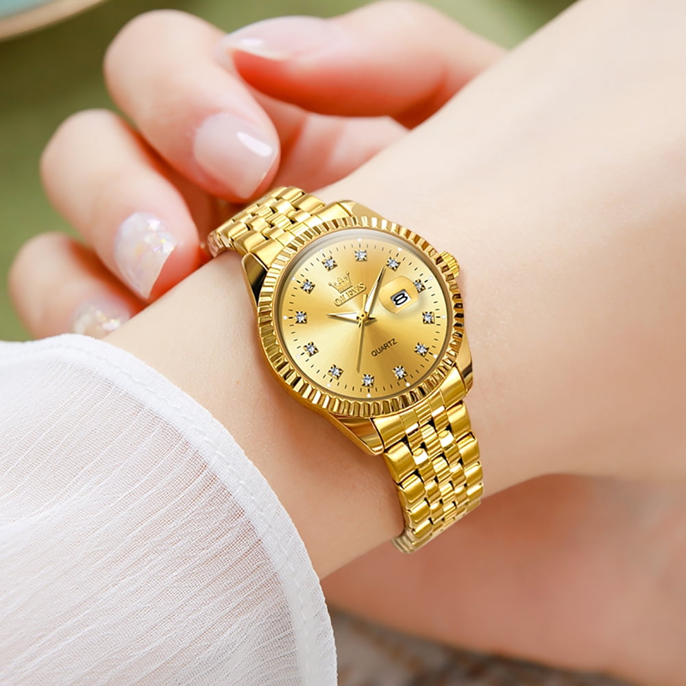 OLEVS Watches for Women Diamond with Date Luxury Female Waterproof Women Wrist Watch Analog Dress Quartz Stainless Steel Ladies Watch Luminous Calendar Women Watch Reloj para Mujer