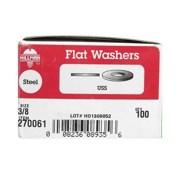 100 Pack 3/8" Zinc Plated Steel Flat Washer Wide Pattern USS, Each