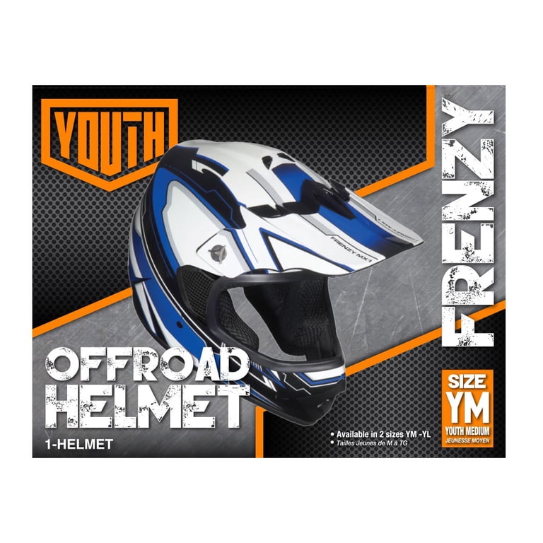 Youth Frenzy MX off Road Dirt Bike Helmet - DOT Approved - Color Blue - Size: Youth Medium Youth Frenzy MX off Road Dirt Bike Helmet - DOT Approved - Color Blue - Size: Youth Medium