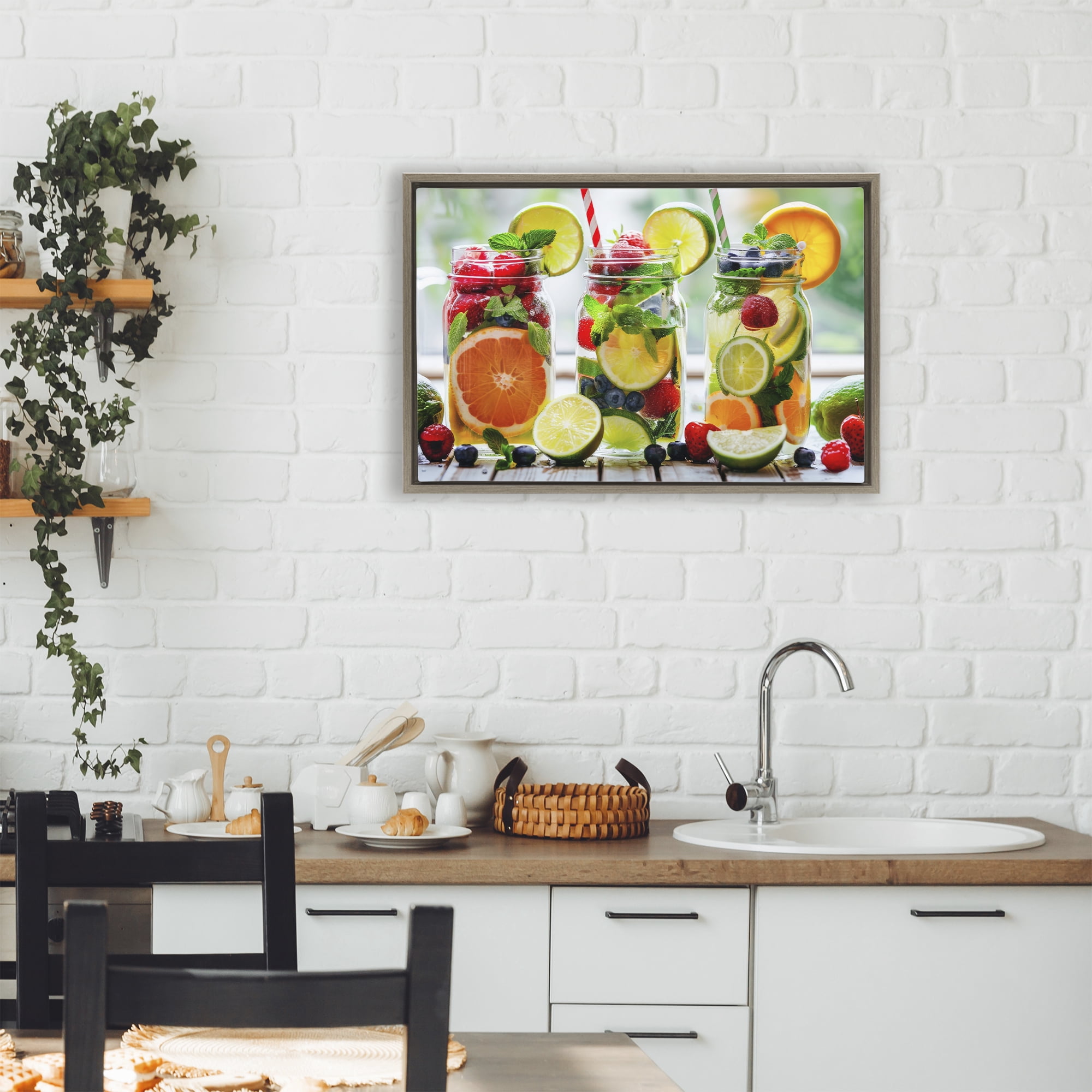 Stupell Industries Vibrant Citrus & Berry Infusion Brown Framed Floater Canvas Wall Art, design by Lazar Studio