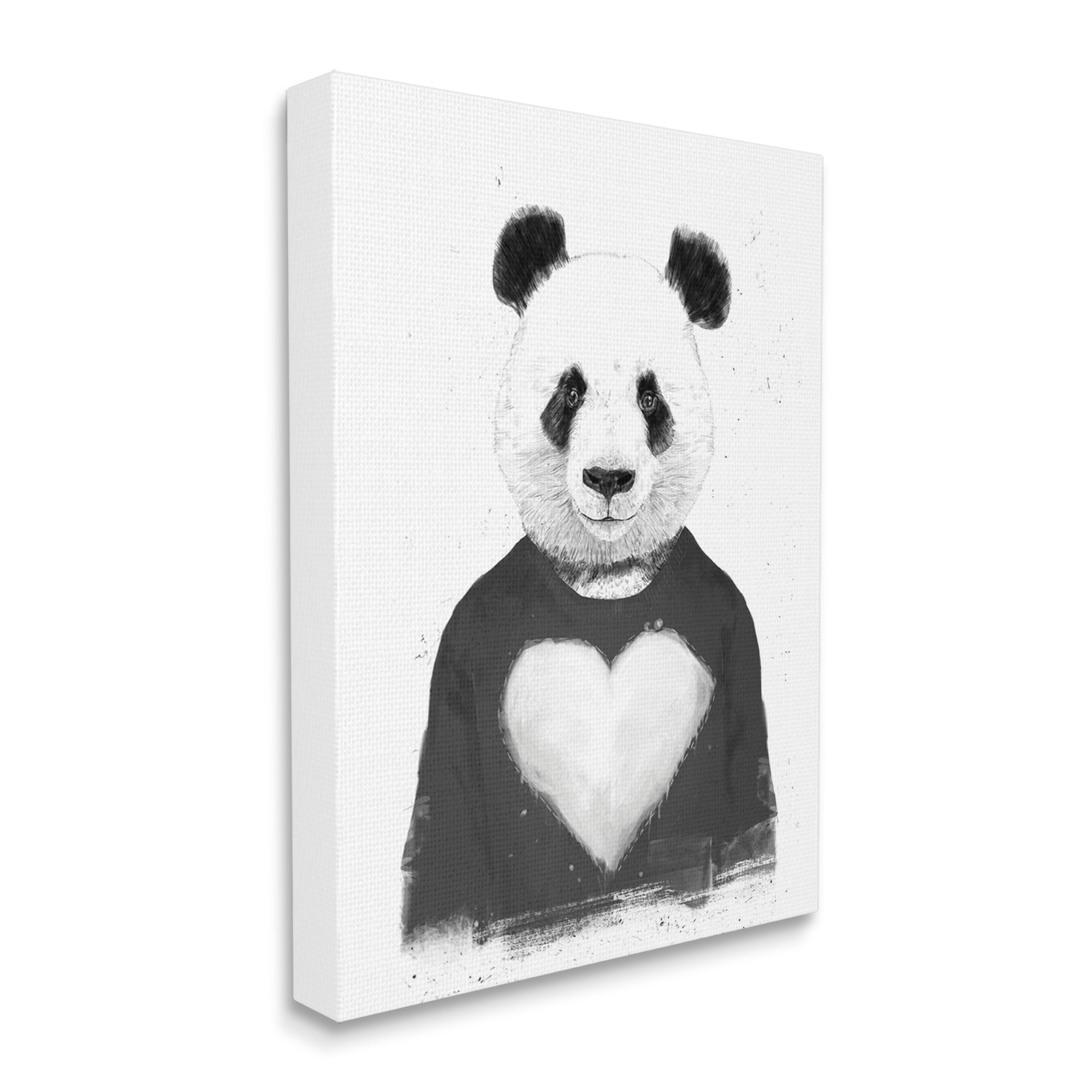 Stupell Industries Playful Panda Bear Black & White Heart Sweater Canvas Wall Art, 30 x 40, Design by Balazs Solti