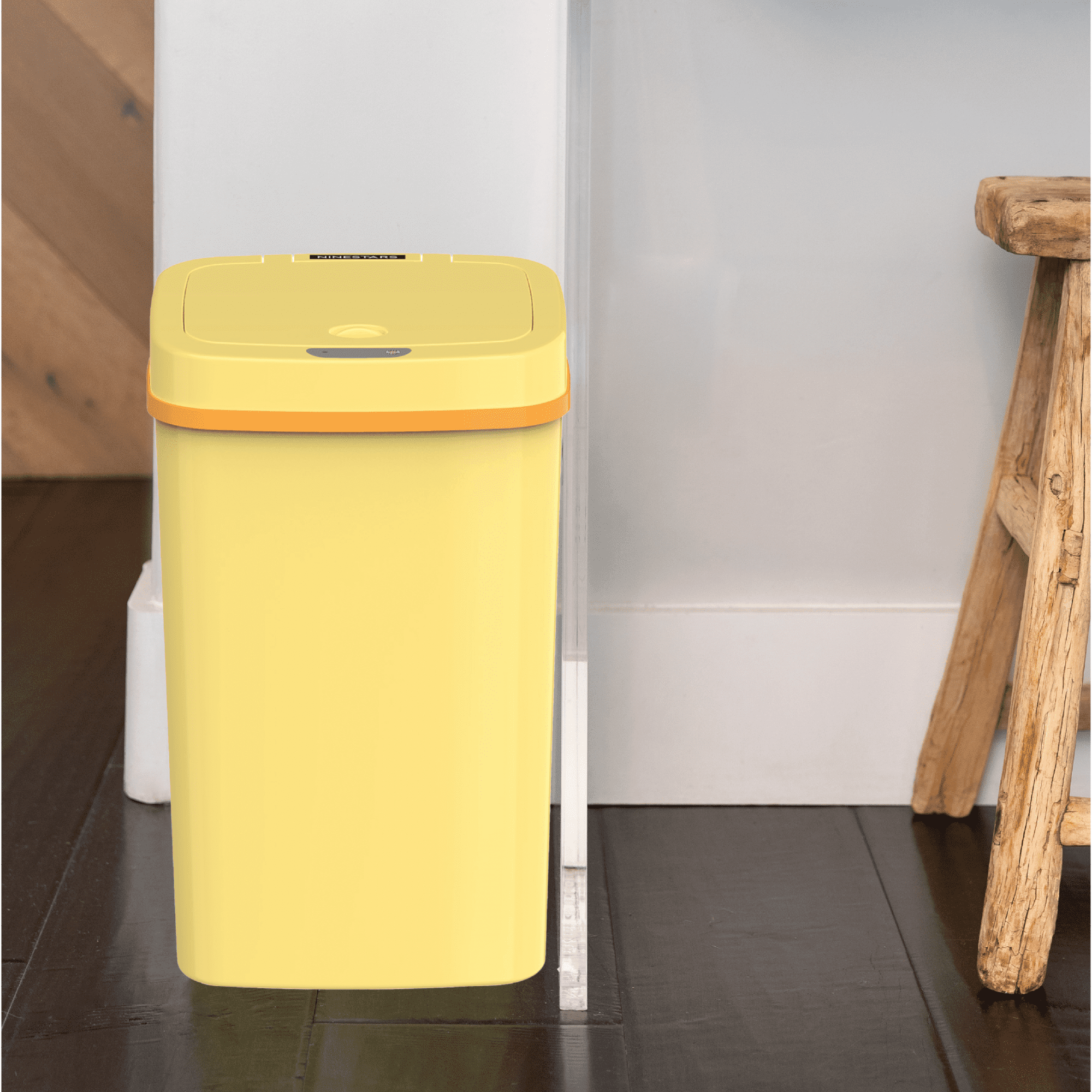 Nine Stars Automatic Nursery Trash Can, 4 Gallon Plastic, Motion Sensor Hands-Free Soft-Close Lid Garbage Bin, Yellow