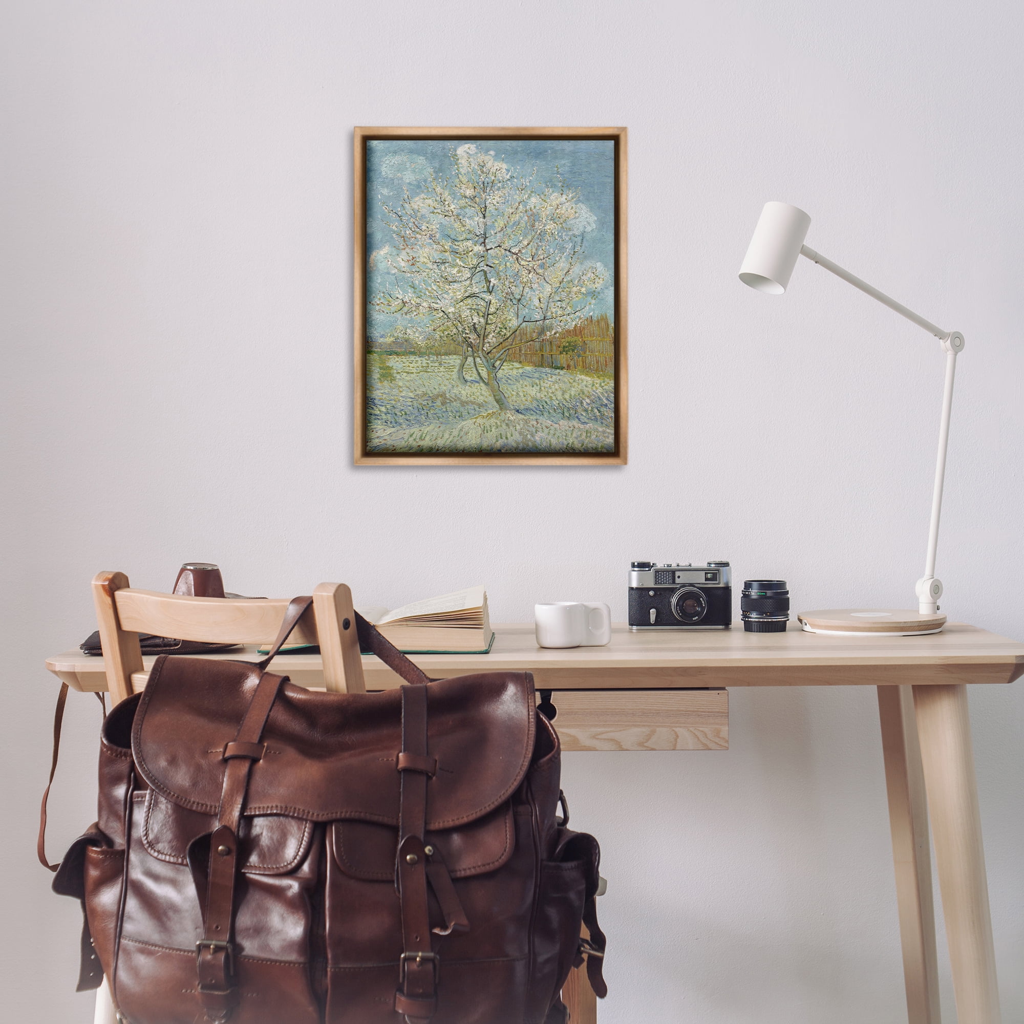 Stupell Industries Van Gogh Pink Peach Tree Landscape & Nature Painting Brown Floater Framed Canvas Art Print Wall Art, 25 x 31