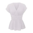 thumbnail image 5 of Conairie Women V Neck T Shirts Solid Loose Short Sleeve Tunic Tops Breathable Basic Work Tee Vacation Clothes Beige XXL, 5 of 5