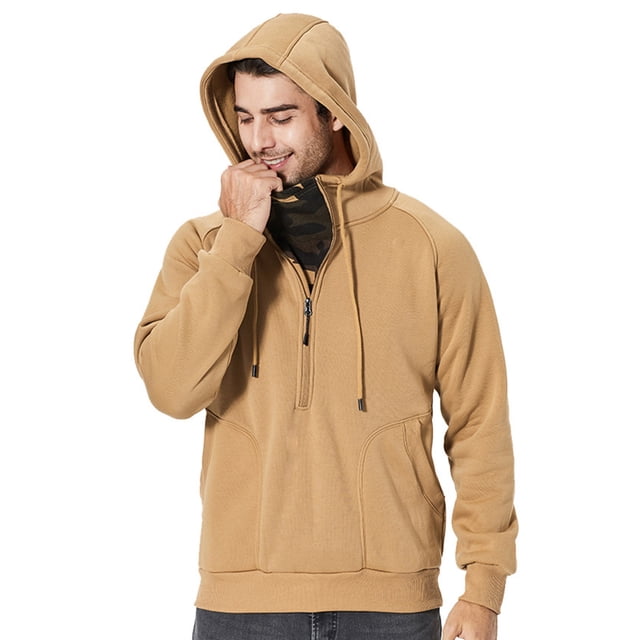 Blusa de manga larga con capucha para hombre, moda informal, color liso, con cremallera y cordón, blusa de manga larga con capucha, camisa de poliéster para hombre