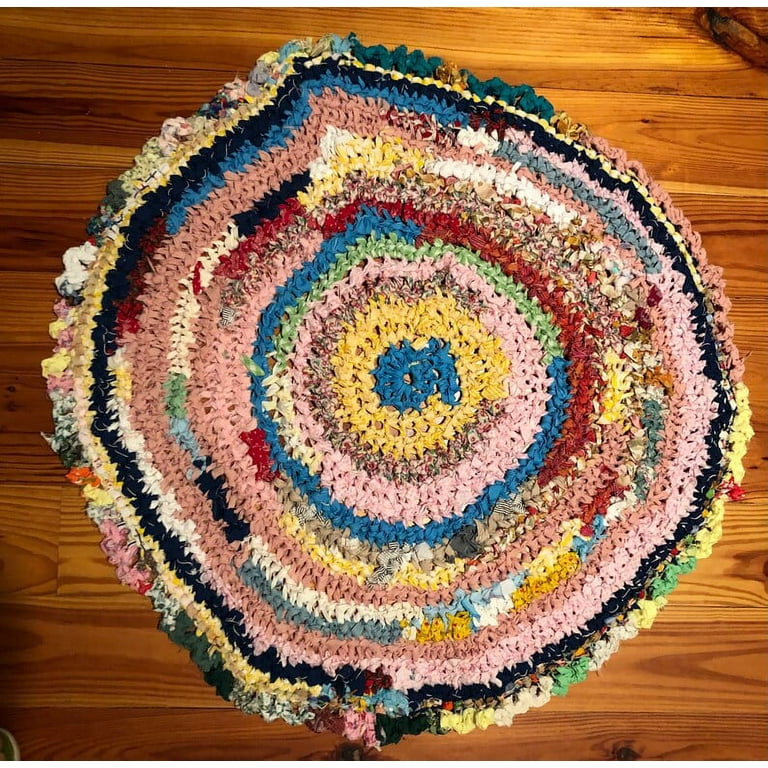 Beautiful Hand Crocheted Wool Rug, 40 Inches in Diameter 