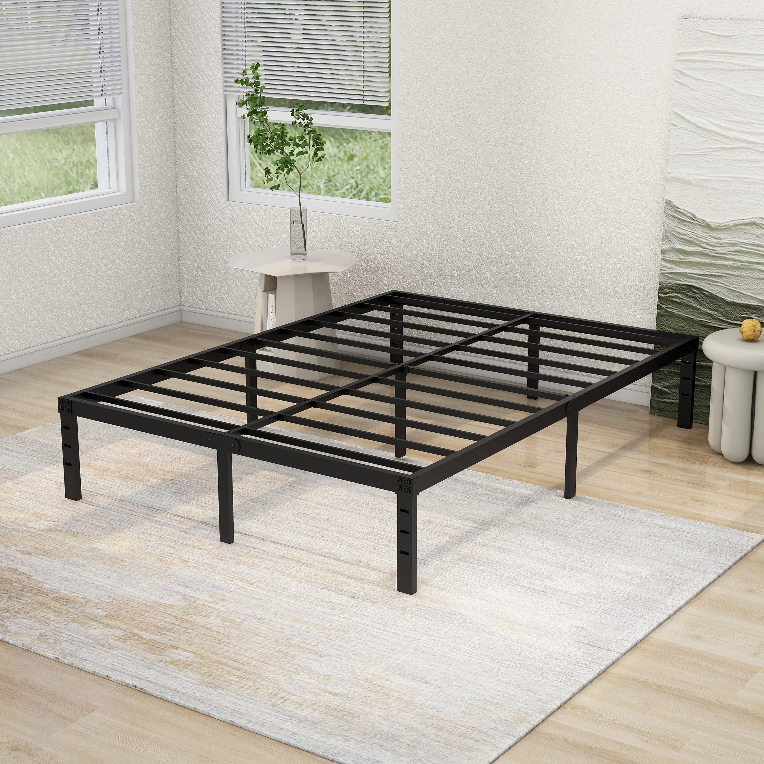 NNV 14" 3500 lbs Heavy Duty Full Bed Frame, Duty Steel Slat Metal Bed