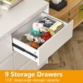 thumbnail image 5 of Modern 9 Drawer Wood Dresser for Bedroom, Large Floor Storage Drawer Cabinet Lateral Chest of Drawers Handle Free Organizer for Closet Living Room (White, 9 Drawer), 5 of 8