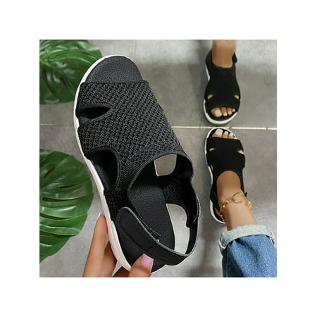 

Crocowalk Lady Elastic Breathable Open Toe Flat Sandals Comfy Ankle Strap Sport Anti Slip