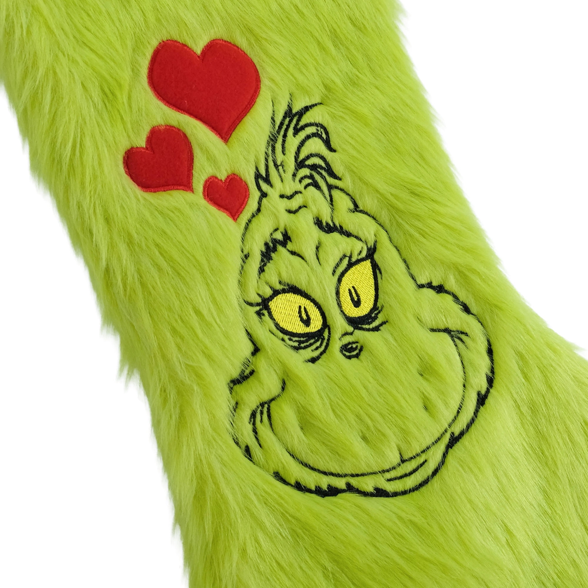 Grinch 20 Inch Furry Christmas Stocking with Heart Design - Holiday Decor