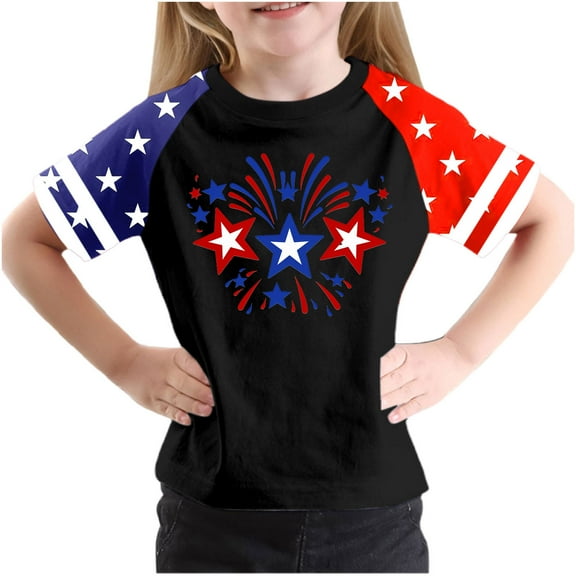 GERsome Boys Girls American Flag T-Shirts 4th of July Short Sleeve Crew Neck Patriotic Tops Unisex Kids Summer Graphic Tee, 13-14 Years