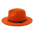 thumbnail image 5 of CIENVNSTG Vintage Unisex Fedora Hat Wide Flat Top Belt Buckle Detail Casual Fashion Cap for Party Church Wear Orange, 5 of 5