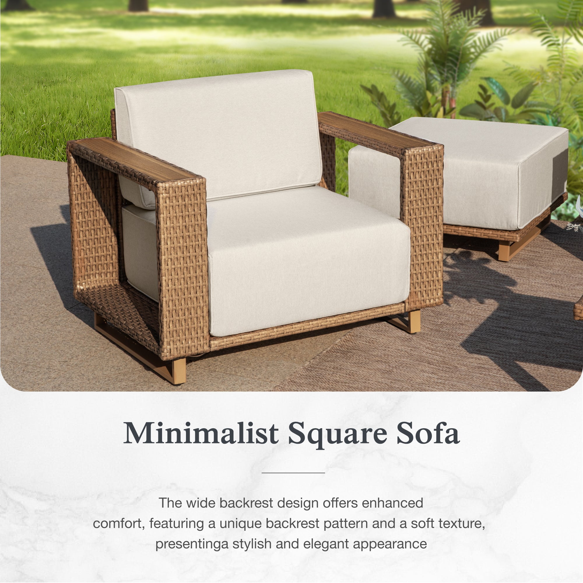 Sophia & William 6 Pieces Wicker Patio Furniture Set 6-Seat Outdoor Cushioned Conversation Set with Ottomans, Yellow-Brown & Beige