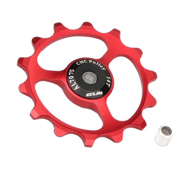 Rueda de guía de rodamiento de bicicleta de carreras , polea de 14 dientes, parte trasera de aluminio rojo kusrkot Cojinete de guía del dial trasero de la bicicleta