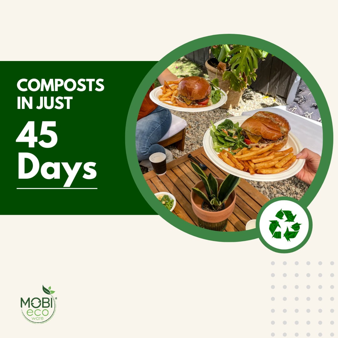 Mobi 125-Pack 10 inch Natural Disposable Bagasse Plates, 100% Plant-Based, Microwavable , USDA BioPreferred, 100% Compostable & Biodegradable, Better