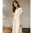 thumbnail image 6 of Women'S Elegant Short Sleeve Ribbon Pocket Flared Maxi Dress Casual Loose Fit Summer Dress Beige L, 6 of 7