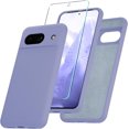 thumbnail image 1 of KOMI for Google Pixel 8a Case, Silicone Phone Case with 1 Screen Protector, Soft Anti-Scratch Microfiber Lining, Full Body Shockproof Slim Cover Support Wireless Charging, Lavender Purple, 1 of 5