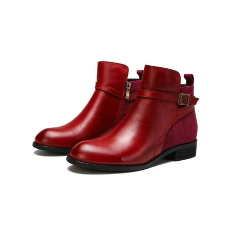 

GENILU Womens Comfortable Lightweight Ankle Boots Block Outdoor Round Toe Short Boot Red 8