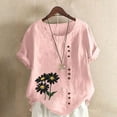 thumbnail image 2 of Vestidos Casuales Para Mujer, Blusas De Mujer De Moda Blusa informal de lino con botones y manga corta estampada para mujer, 2 of 4