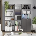 thumbnail image 5 of 3 Piece Bookshelves and Bookcases Set, 67" Wide Storage Organizer Shelf with 13 Shelves and Two-Door Cabinet, Tall Bookcase Home Decor Furniture for Home Office, Living Room, White+gray, 5 of 7