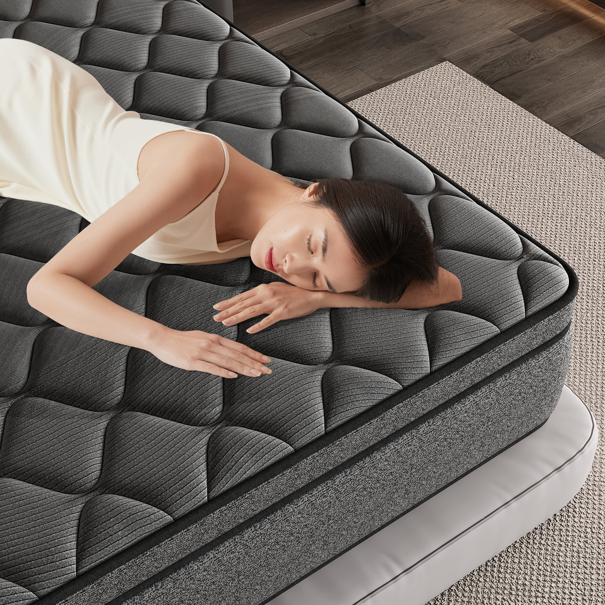 SILENCE MANGO 12 inch Full Size Euro Top Mattress Grey Hybrid Medium Firm for Back & Lumbar Support,Bed Mattress in a Box,Individual Pocket Spring for Motion Isolation & Pressure Relief