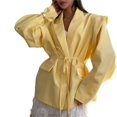 thumbnail image 1 of Chaqueta de Traje de Mujer de Larga con Solapa, Estilo -Otoño, con Cinturón en la Cintura y Hombreras. Amarillo M, 1 of 9