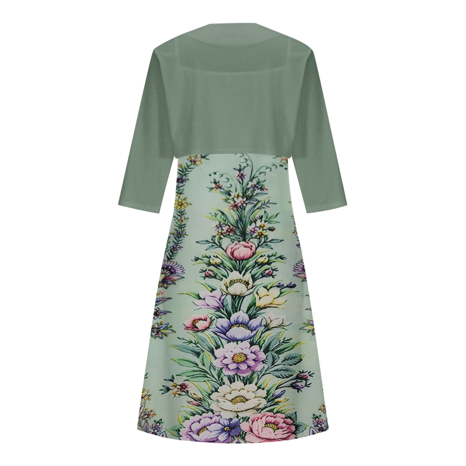 Edvintorg Dress Sets Women's Summer Printed Round Neck Elegant A Line Sling Dress and Half Sleeve Cardigan Tops Set Suit Vacation Two Piece Set