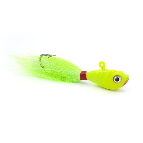 Sea Striker SSBTJ3-C Bucktail Jig 3 oz, Holographic Eyes, Blk Nickel Hook, Chartreuse Head/Chartreuse Tail