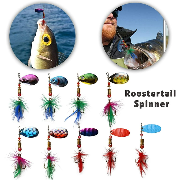 Metal Spinner Fishing Lures Kit Rooster Bait Tail,30pcs Metal Spoon Lures with Feathered Treble Hooks for Bass Walleye Trout Freshwater Saltwater Metal Spinner Fishing Lures Kit Rooster Bait Tail,30pcs Metal Spoon Lures with Feathered Treble Hooks for Bass Walleye Trout Freshwater Saltwater