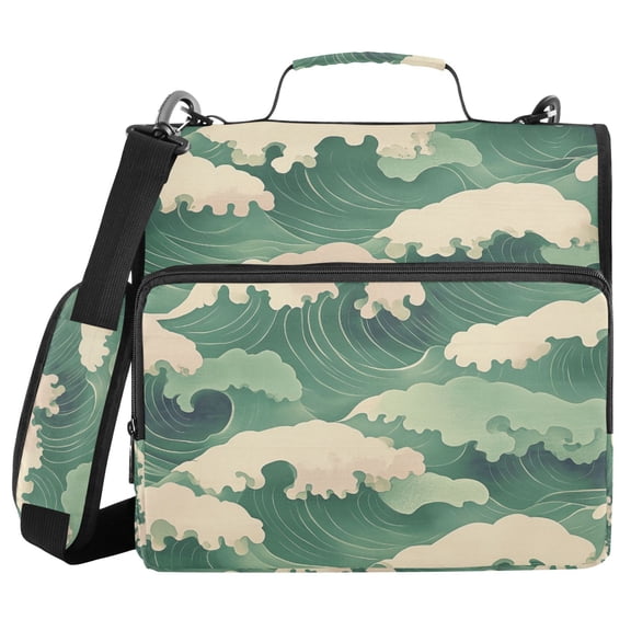 FORMRS Zipper Binder with Shoulder Strap 2-inch Ring 500 Sheet Capacity File Bag, Green Wave Pattern