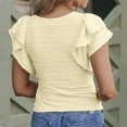 thumbnail image 6 of Ruffle Short Sleeve Womens Blouse Dressy Casual Textured Shirt Solid Color Crew Neck Elegant Top, 6 of 6