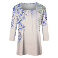 thumbnail image 4 of CHOK T-Shirt Décontracté à Col Carré Manches 3/4 Imprimé Floral Ample Basique d'Été pour Femmes, 4 of 5