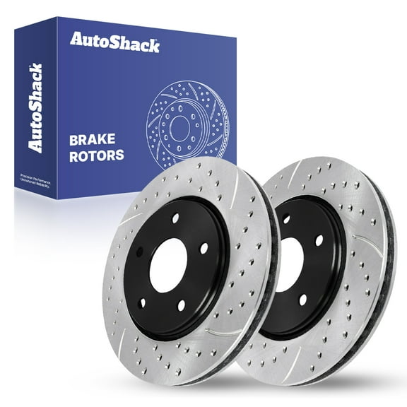 AutoShack Front Vented Drilled & Slotted E-Coated Brake Rotors 2-PC Set Replacement for 2009-2013 Dodge Journey 2010-2011 Chrysler Town & Country ShadowGuard 11.89" (302 mm)