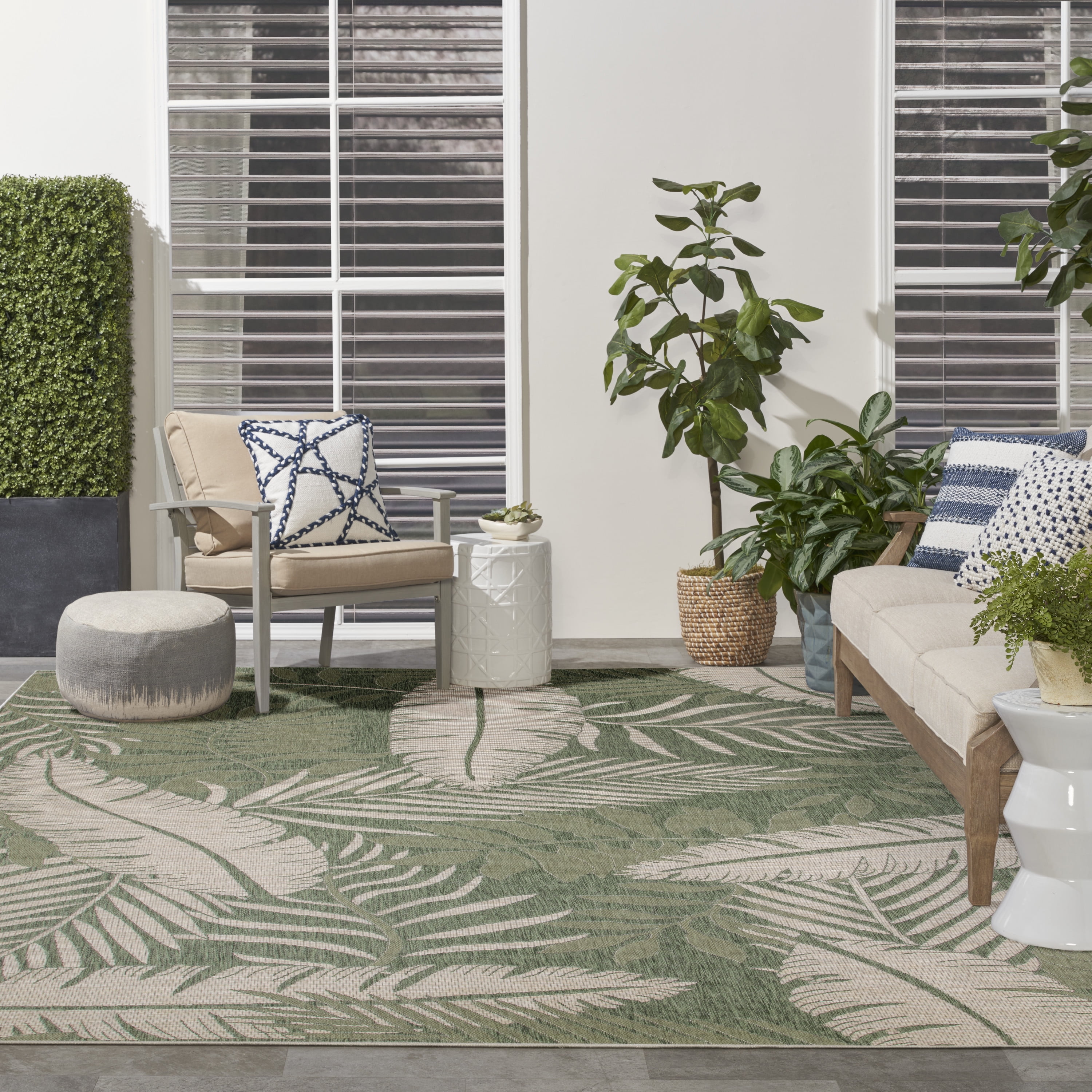 Nourison Garden Oasis Tropical Green Ivory 8' x 10' Area Rug (8x10)